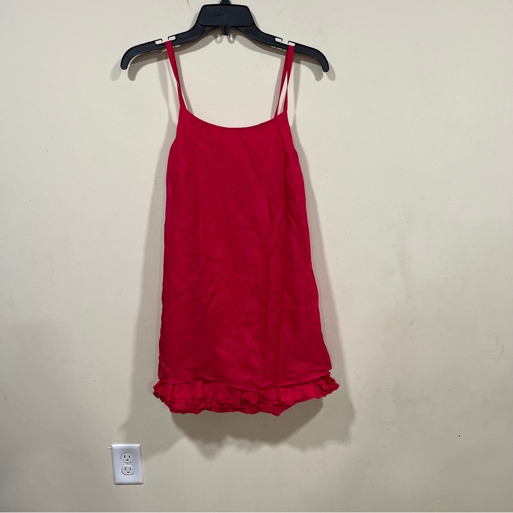 NWT alice and olivia red ruffle-hem mini slip dress size XS red 100% silk